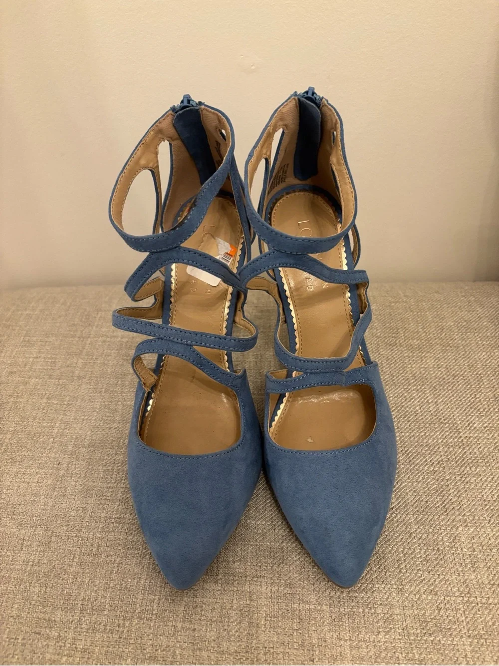 Blue Suede Strappy Pointed-Toe High Heels